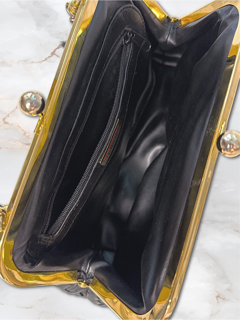 Vintage Black Woven Leather Kiss Lock Frame Bag 2 Way • Clutch Shoulder Purse - Picture 10 of 15